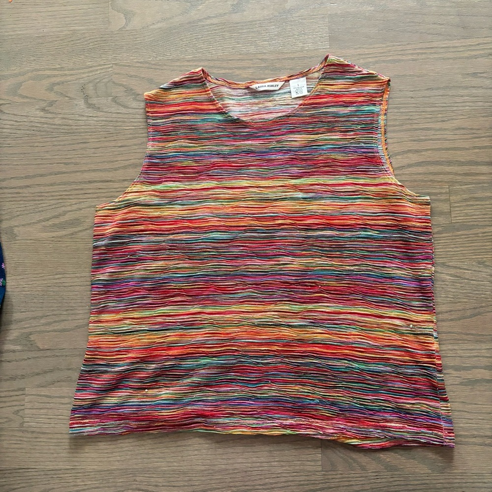 Laura Ashley Vintage Sleeveless Multi-Color Striped Lined Women's Large